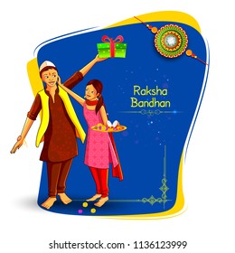 vector illustration of Brother and sister tying decorated Rakhi for Indian festival Raksha Bandhan