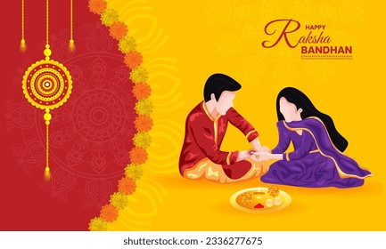 Vector illustration of Brother and sister tying decorated Rakhi for Indian festival Raksha Bandhan