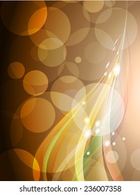 Vector illustration of brown abstract background with blurred magic neon light curved lines. wave. Technology background for computer graphic website internet.