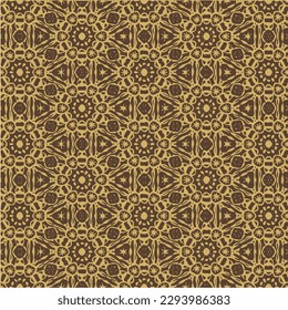 Vector Illustration of Brown Abstract Mandala or Ikat Texture Seamless Pattern for Wallpaper Background.
