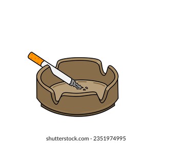vector illustration of a brown ashtray with a cigarette in vintage style