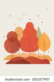 Vector illustration brown autumn trees.