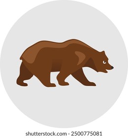 Vector illustration of a brown bear on a gray background. Flat icon design