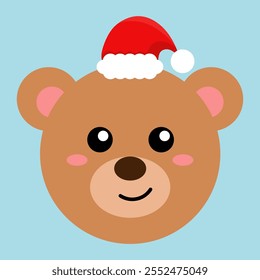 Vector illustration of a brown bear in a red Christmas hat