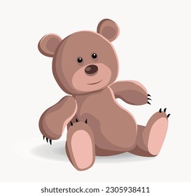 Vector illustration brown bear toy on a white background