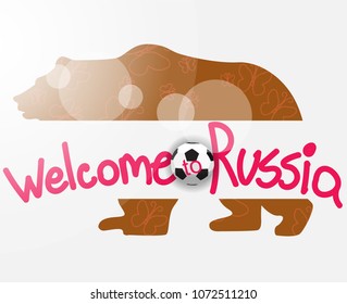 vector illustration with brown bear. Welcome to Russia flat style logo.  Vector illustration in flat style.