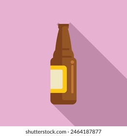 Vector illustration of a brown beer bottle in a modern flat design style with a pastel pink backdrop