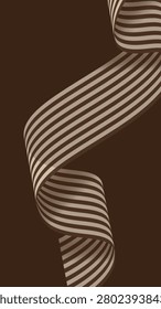 Vector illustration of a brown and beige striped ribbon twisting elegantly against a dark brown background, creating a sophisticated and stylish design.