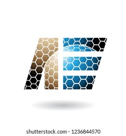 Vector Illustration of Brown and Blue Dual Letters of A and E with Honeycomb Pattern isolated on a White Background