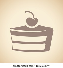 Vector Illustration of Brown Cake Icon isolated on a Beige Background