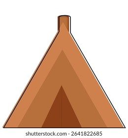 Vector illustration of brown camping tent with chimney on top.
