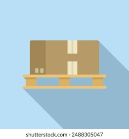 Vector illustration of a brown cardboard box on a pallet, minimal flat design with shadow on blue background