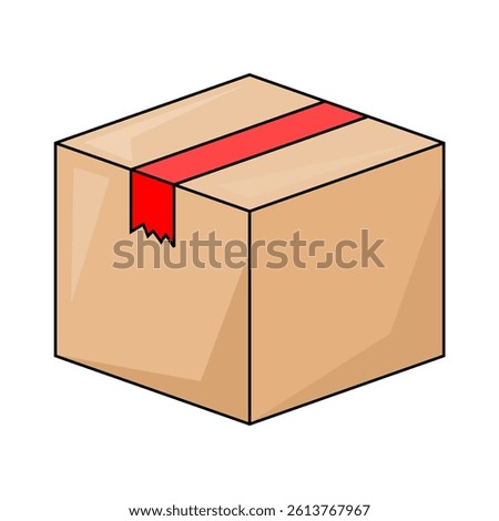 Vector illustration of a brown cardboard box sealed with red tape in isometric view, perfect for shipping, delivery, packaging, e-commerce, and logistics design concepts.