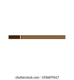 Vector illustration of a brown cigarette with a dark filter on a white isolated background. Flat realistic design. For various purposes of design.
