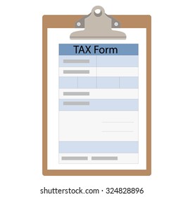 Vector illustration  brown clipboard with income tax form. Federal income tax form. Tax return