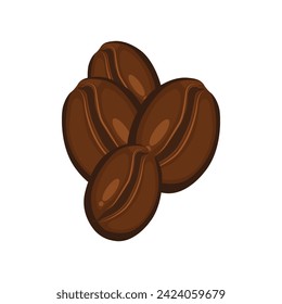 Vector illustration of brown coffee bean in cartoon flat style. Robusta, arabica. Cappuccino, mocha, espresso, latte, chocolate ingredient. Aromatic beverage with caffeine. Tropical grains plants