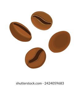 Ilustración vectorial del grano de café marrón en estilo plano de caricatura. Robusta, arabica. Cappuccino, mocha, espresso, latte, ingrediente de chocolate. Bebida aromática con cafeína. Plantas de granos tropicales