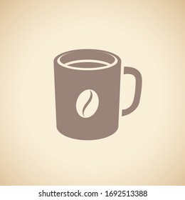Vector Illustration of Brown Coffee Mug with a Coffee Bean Icon isolated on a Beige Background