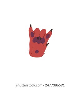 Vector illustration of a brown colored dog paw gesturing the horn sign. Flat design is suitable for creative graphics related to pets. Rocker dog. Isolated background.