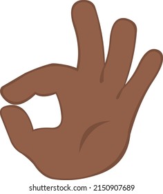 Vektorgrafik einer braunen, farbigen Hand, die eine richtige oder perfekte Geste macht