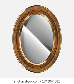 vector illustration brown colored woogen oval frame mirror