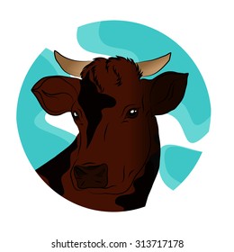 Vector illustration of a brown cow. It can be used on the packaging or for the children's book