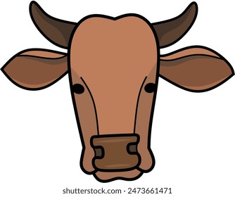 Ilustración vectorial de una cabeza de vaca marrón, adecuada para realzar el momento de Eid al-Adha y Qurban