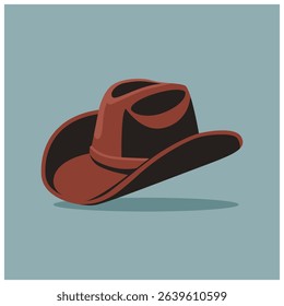 A vector illustration of a brown cowboy hat set against a blue background