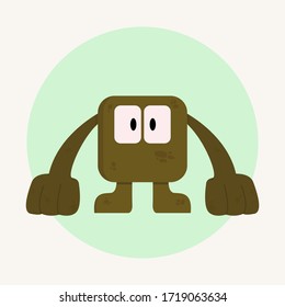 Vector Illustration of Brown Cute Rock Alien. Vector Drawing of Extraterrestrial Creature. Colorful Funny Character. 
