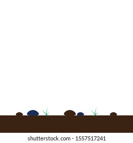 Vector illustration of brown earth with pebbles and grass