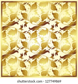 Vector illustration. Brown floral pattern on yellow background.