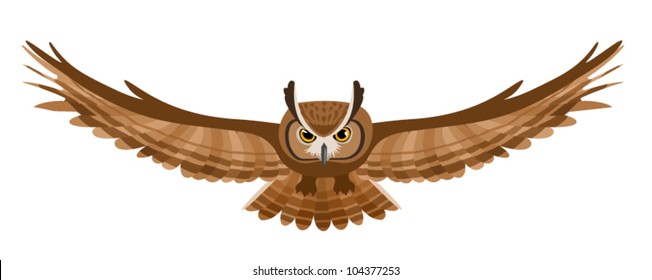 Vector illustration of brown flying owl