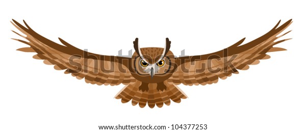 Vector Illustration Brown Flying Owl Stock Vector (Royalty Free) 104377253