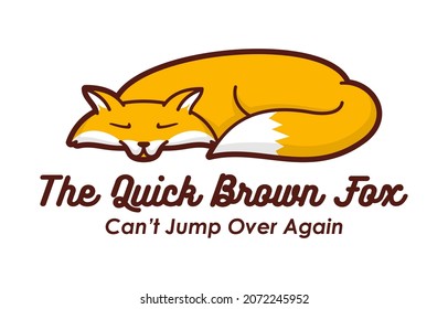 Vector illustration of Brown Fox Sleeping Lazy with Text. Cute Animal Character.