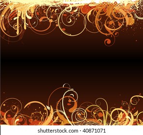 Vector illustration of brown funky Grunge futuristic background with shiny floral Decorative border