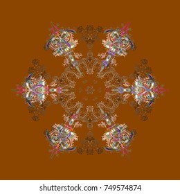 Vector illustration with brown, gray and beige isolated snowflake. Symbol of winter. Isolated watercolor snowflakes on brown, gray and beige colors. Beautiful decoration.