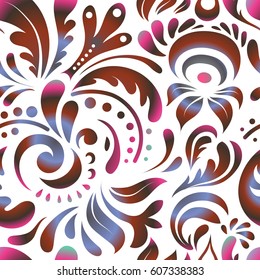 Vector illustration. Brown, gray and blue damask paisley wallpaper. Seamless background, grunge style.