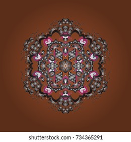 Vector illustration with brown, gray and magenta isolated snowflake. Beautiful decoration. Symbol of winter. Isolated watercolor snowflakes on brown, gray and magenta colors.