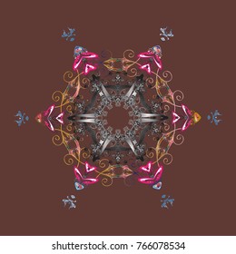 Vector illustration with brown, gray and pink isolated snowflake. Isolated watercolor snowflakes on brown, gray and pink colors. Beautiful decoration. Symbol of winter.