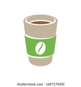 Ilustración vectorial del café o del icono de la Tea de papel verde y marrón aislado en un fondo blanco