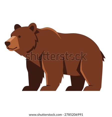 A vector illustration of a brown grizzly bear standing in profile isolated on a white background
