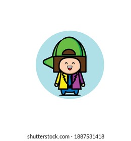 Vector illustration of brown haired woman in green hat