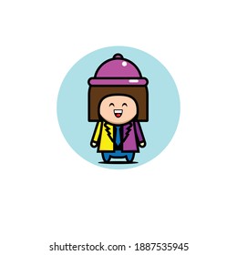 Vector illustration of brown haired woman in purple hat