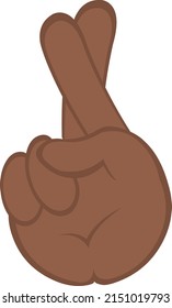 Vector illustration of a brown hand crossing fingers