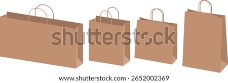 Vector Illustration of Brown Kraft Paper Shopping Bags with Handles in Various Sizes for Eco-Friendly Packaging and Retail Design