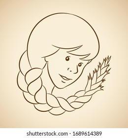 Vector Illustration of Brown Line Art of Virgo Zodiac Sign on a Beige Background