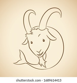 Ilustración vectorial del arte marrón del Zodiaco capricornio en un fondo beige