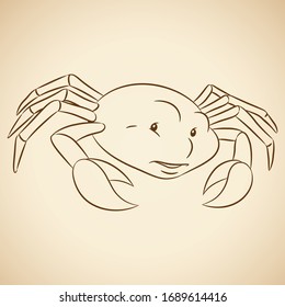 Vector Illustration of Brown Line Art of Cancer Zodiac Sign on a Beige Background