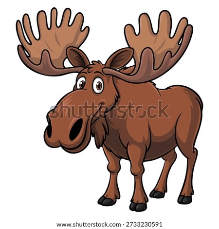 Vector illustration of brown moose serious face isolated suitable for wildlife animal forest nature themed creative design or decorative artwork
