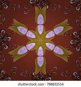 Vector illustration. Brown, neutral and black snowflakes on a brown, neutral and black colors. Snowflake vector pattern. Isolated cute snowflakes on colorful background.